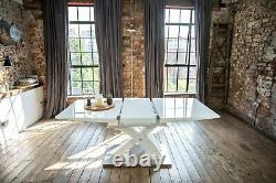 LYRA Luxury Extendable White Gloss Dining Table with Gloss & Stainless Steel