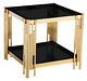 Lamp Table Side End Table Display Stand Black Square Glass Stainless Steel Gold