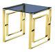 Lamp Table Side End Table Display Stand Grey Square Glass Stainless Steel Gold