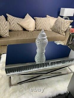 Large Classic Stainless Steel Rectangle Mirrored Glass Coffee Lounge Table