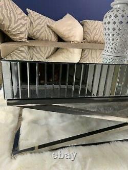 Large Classic Stainless Steel Rectangle Mirrored Glass Coffee Lounge Table