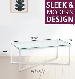 Large Glass Coffee Table Stainless Steel Frame Modern Entrainment Table
