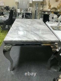 Large Heavy 1.8m Grey Marble Top Dining Table ONLY. 180cm Stainless Steel Chrome