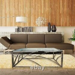 Large Morden Glass Stainless Steel Frame Coffee Table 120cm DPD Next Day