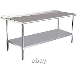Large Stainless Steel Table With Backsplash & Undershelf, 183 X 76cm £125+vat