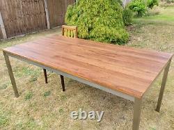 Large contemporary rectangular dining table wooden top, stainless steel base