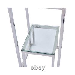 Leo Stainless Steel Telephone Table Clear Glass Top Modern Living Room Furniture