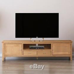 Long Oak TV Stand Low Media Cabinet Large Entertainment Table Wooden Unit