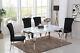 Louis 160 Cm White Glass Steel Mirrored Chrome Dining Table Black Grey Chairs