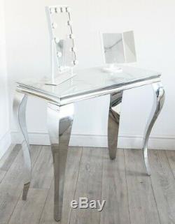 Louis Console Table Tempered Glass Hall Table Desk Modern in White Black Marble