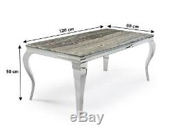 Louis XV Style Grey Solid Marble Stainless Steel Rectangle Coffee Lamp Table