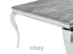Louis polished stainless steel dining table marble baltic grey select size
