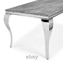 Louis polished stainless steel dining table marble baltic grey select size