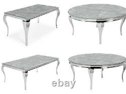 Louis polished stainless steel dining table marble pacific grey select size