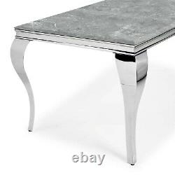 Louis polished stainless steel dining table marble pacific grey select size