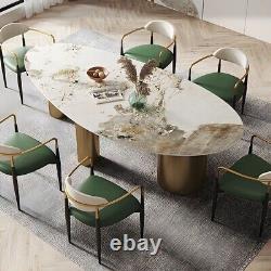 Luxury Oval Dining Table Stainless Steel Base Pedestal Table Pandora Gold