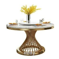 Luxury round marble dining table with gold stainless steel base