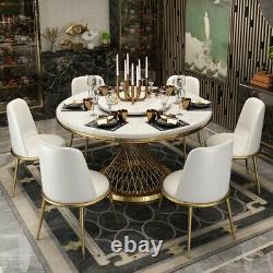 Luxury round marble dining table with gold stainless steel base