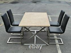Marble Dining Table With Stainless Steel Legs & Chairs Set