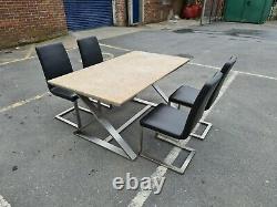 Marble Dining Table With Stainless Steel Legs & Chairs Set