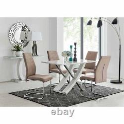 Mayfair 4 Seater White Dining Table And 4 Cappuccino Grey Chair Dining Set
