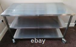 Mobile stainless steel commercial catering table with lockable wheels 1400x700mm