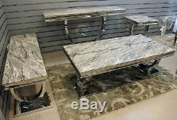 Modern Cream & Grey Marble Top Coffee Table Desk Home Living Room Furniture Set