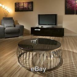 Modern Designer Large Round Coffee Table Glass Top Stainless Steel 165