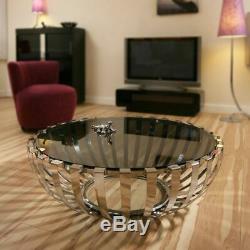 Modern Designer Large Round Coffee Table Glass Top Stainless Steel 184