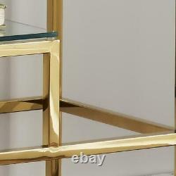 Modern Gold Stainless Steel Metal Clear Glass Shelves Console Side Hall Table