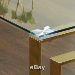 Modern Gold Stainless Steel Metal Clear Glass Top Coffee Table