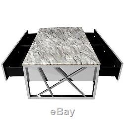 Modern Grey Marble Top Rectangle Coffee Table 4 Drawer Tea Desk Home Furniture