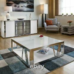 Modern Luxury Large Square White Coffee Table Glass, Stainless Steel V