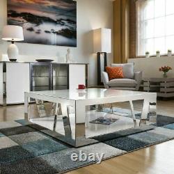 Modern Luxury Large Square White Coffee Table Glass, Stainless Steel V