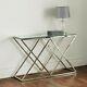 Modern Silver Stainless Steel Metal Clear Glass Top Console Side Hall Table