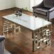 Modern Silver Stainless Steel Metal & White Marble Glass Top Coffee Table