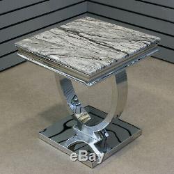 Modern Stainless Steel Side End Table Grey Marble Top Sofa Living Room Furniture