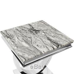 Modern Stainless Steel Side End Table Grey Marble Top Sofa Living Room Furniture