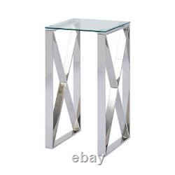 Modern Zenn Stainless Steel Clear Glass Telephone Side Display Tall Lamp Table