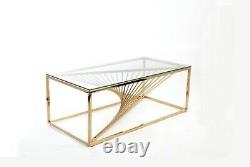 Modern gold coffee table, tempered glass top lounge/living room