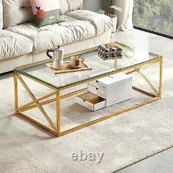 Monza Glass Coffee Table with Gold Stainless Steel Cross Frame AY53-GOLD