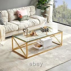 Monza Glass Coffee Table with Gold Stainless Steel Cross Frame AY53-GOLD