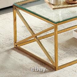 Monza Glass Coffee Table with Gold Stainless Steel Cross Frame AY53-GOLD