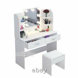 Multifunctional Dressing Table Makeup Desk with Drawers Mirror Stool Organiser Set