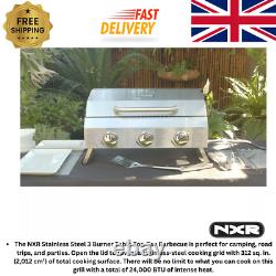 NXR 3 Burner Stainless Steel Table Top Gas Barbecue Free & Fast Delivery NEW