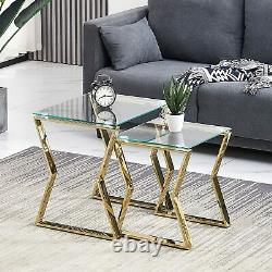 Nest of 2 Coffee Table Sofa Side Table Clear/Smoke Tempered Glass Living Room UK