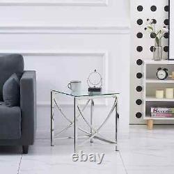 Nest of 3 Coffee Table Sofa Side End Table Tempered glass withStainless Steel Legs