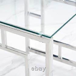 Nest of 3 Tables Coffee Table 3 Set Unit Clear Tempered Glass Table Top Side End