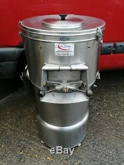 No453 STAINLESS STEEL 1/2 SACK POTATO RUMBLER/ PEELER HAD TURN TABLE RE GRITTED