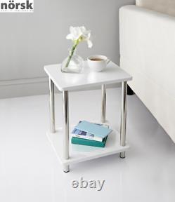 Norsk White-High Gloss 2 Shelf Unit Coffee Side Table With Stainless Steel Legs